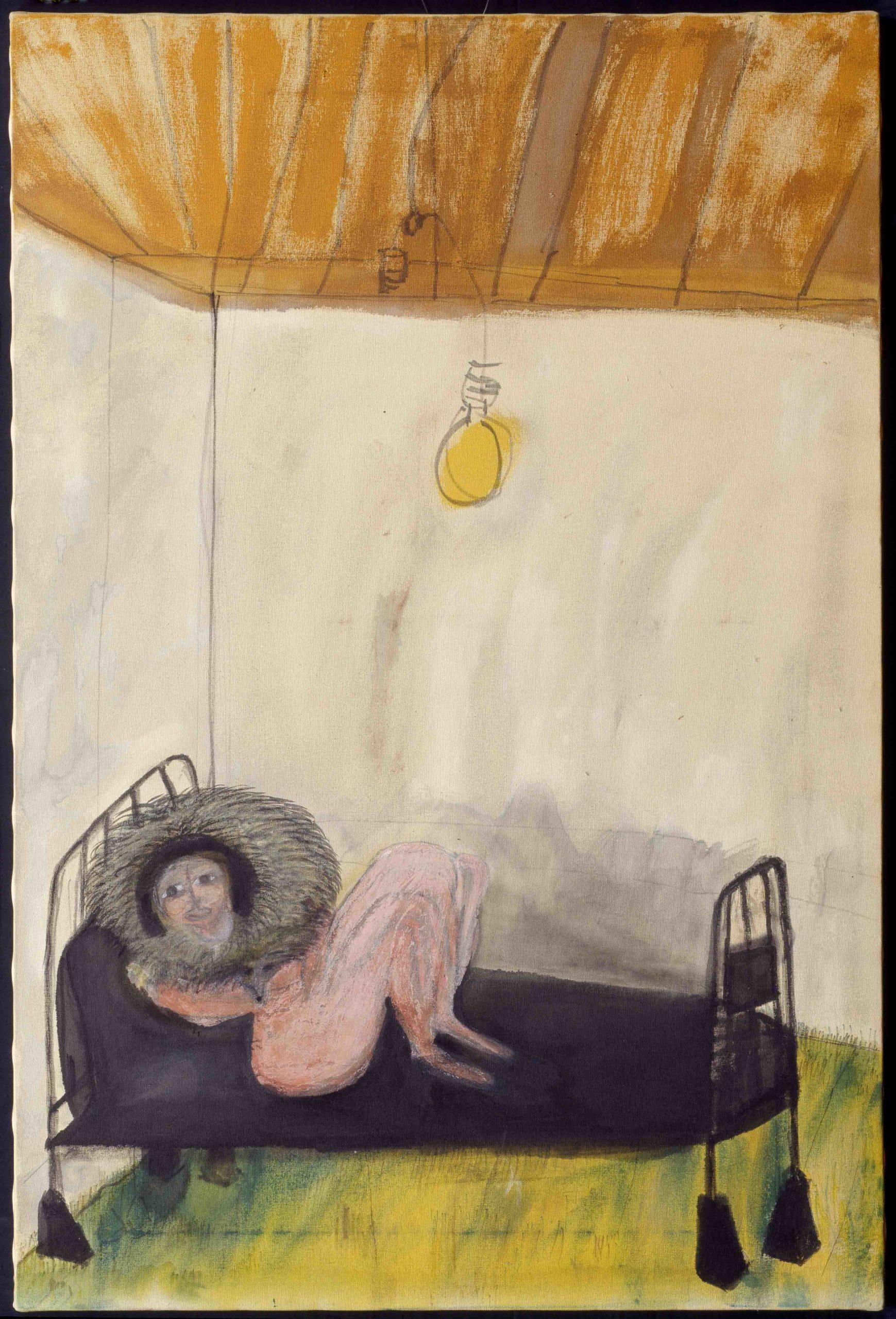Carol Rama, Appassionata, 1980, pennarello e tecnica mista su tela da capote beige, 120 x 80 cm