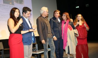 Da sinistra Vasilica Gavrilas Burlacu, Stefano Baldrini, Gianfrancesco Lazotti, Anton Giulio Grande, Ida Di Benedetto e Sara Pastore